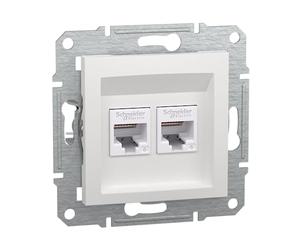Schneider Electric Asfora EPH4870121D Prise réseau 2 prises RJ45 Cat.6e encastrées Blanc