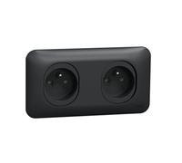 Schneider Electric - Bloc 2 prises 2P+T 16A anthracite horizontale entraxe 71mm complete avec support et plaque série Ovalis