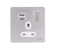 Schneider Electric GGBGU34102USBAWPN Plaque plate sans vis avec ports de charge USB, double pôle, 13 A, nickel nacré avec insert blanc