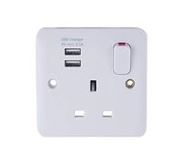 Schneider Electric Lisse GGBL30102USBAS Prise de courant unique avec interrupteur 13 A et 2 ports de charge USB 2,1 A Blanc