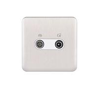 Schneider Electric Lisse Screwless Deco GGBL7020WSS Double prise d'antenne TV/FM en acier inoxydable avec insert blanc 240 V