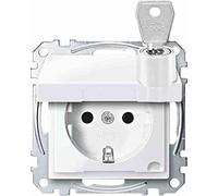 Schneider Electric Merten MEG2315-0319 Prise Schuko avec couvercle à charnière, verrouillable, 1 prise, protection contre les contacts, bornes enfichables, système M, blanc polaire brillant, numéro