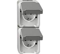 Schneider Electric Merten MEG2328-8029 Aquastar Prise Schuko 2 Prises Verticales, Montage en saillie, Protection Anti-Contact, IP44, Aquastar Gris Clair