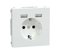 Schneider Electric Merten MEG2366-6035 Prise de courant avec port USB type A+A System Design Blanc lotus, prise Schuko USB encastrée, prise de contact de protection, convient pour smartphone, tablette