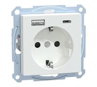 Schneider Electric Prise encastrée ME 23670325 Schuko USB Type-A et Type-C 3,0 A Blanc actif