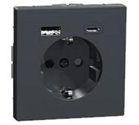 Schneider Electric Merten MEG2367-6034 Prise de courant avec port USB type A+C System Design anthracite, prise Schuko USB encastrée, prise de contact de protection, convient pour smartphone, tablette