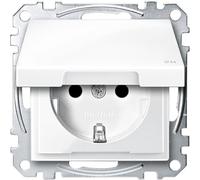 Schneider Electric Merten MEG2414-0319 Prise Schuko avec couvercle à charnière, 2 pôles + E, protection contre les contacts, bornes de levage à vis, IP44, blanc polaire brillant