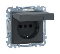 Schneider Electric Merten MEG2414-0414 Prise Schuko avec couvercle à charnière, 2 pôles + E, protection tactile, bornes de levage à vis, M-Smart, IP44, anthracite, numéro d'article MEG2414-0414
