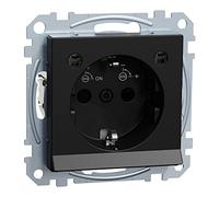 Schneider Electric Merten System M MEG2304-0403 Prise SCHUKO avec sortie de lumière, module d'éclairage LED, protection tactile, bornes à enficher, noir mat, MEG2304-0403