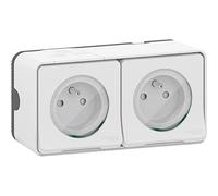 Double prise SCHNEIDER MUR36027 2P+T horizontal étanche complet en saillie IP55 blanc Mureva Styl