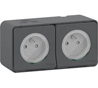 Schneider Electric MUR36028 Double Prise de courant 2 Pôle + Terre Horizontale mureva saillie, 250 V, Gris