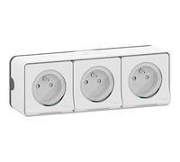 Schneider Electric MUR36039 Mureva Style, Triple prise de courant, précâblée, 2P+T, Standard FR, 16 A, IP55, Connexion rapide saillie, IP55 - IK08, 3 Prises, Blanc