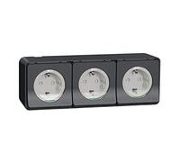Schneider Electric - Mureva Styl - 3 PC 2P+T schuko horiz précâblées - saillie - IP55 - IK08 - gris - MUR36038