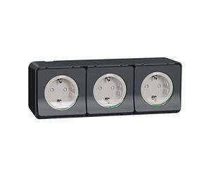 Schneider Electric - Mureva Styl - 3 PC 2P+T schuko horiz précâblées - saillie - IP55 - IK08 - gris - MUR36038