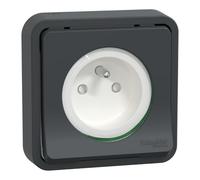 Schneider Electric - Mureva Styl - Prise courant 2P+T - compl encastré - IP55 IK08 - conn auto - gris - MUR35036