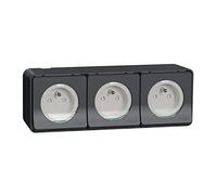 Schneider Electric – Prise Mureva Styl MUR36038 – 3x 2P+T Schuko précâblées saillie IP55 IK08 gris