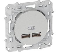 Schneider Electric - Odace - double chargeur usb 2.1 A - aluminium - S530407