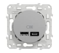 Schneider Electric - Odace - prise USB double - type A+C - Alu - 5 Vcc - 2,4A - S530401