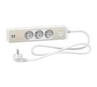 Schneider Electric - Odace - Rallonge multiprises 3 prises 2P+T - blanche/bois - 2USB - 1,5m - ST933U1WC