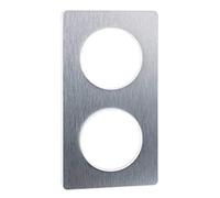 Plaque de finition 2 postes Odace Touch Aluminium brossé liseré blanc Schneider