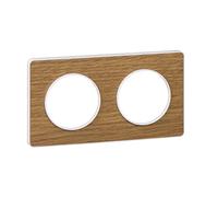 Plaque 2 postes - H / V - Entraxe 71 mm - Bois naturel avec liseré blanc- Odace Touch 2011 - S520804N - Schneider
