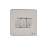 Schneider Electric Plaque plate sans vis ultime - Interrupteur à bascule 3 interrupteurs bidirectionnels, unipolaire, 16AX, GU1432WPN, nickel nacré avec insert blanc