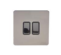 Schneider Electric Plaque plate sans vis ultime - Interrupteur double à bascule 2 voies, unipolaire, 16AX, GU1422BBN, nickel noir avec insert noir