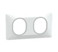 Plaque de finition 2 postes Schneider Electric Ovalis S320704F coloris blanc avec liseré argent chromé l.158 x P.10 x H.87 mm