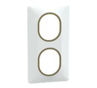 Plaque de finition 2 postes Schneider Electric Ovalis S320724D coloris blanc avec liseré laiton l.87 x P.10 x H.158 mm