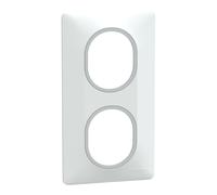 Plaque de finition 2 postes Schneider Electric Ovalis S320724F coloris blanc avec liseré argent chromé l.87 x P.10 x H.158 mm