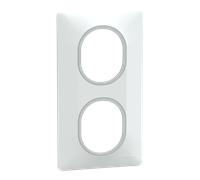 Plaque de finition 2 postes Schneider Electric Ovalis S320724F coloris blanc avec liseré argent chromé l.87 x P.10 x H.158 mm