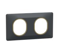 Plaque de finition 2 postes Schneider Electric Ovalis S340704E coloris anthracite avec liseré laiton l.158 x P.10 x H.87 mm