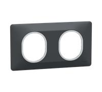 Plaque de finition 2 postes Schneider Electric Ovalis S340704G coloris anthracite avec liseré argent chromé l.158 x P.10 x H.87 mm