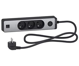 Schneider Electric SC5ST933U1BA Rallonge multiprises 3 Prises 2P+T Anthracite Finition Aluminium brossé 2 USB 1,5m