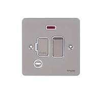 Schneider Electric Ultimate Flat Plate GU5214WPN Unité de connexion à fusible avec indicateur néon et sortie flexible, nickel nacré avec insert blanc