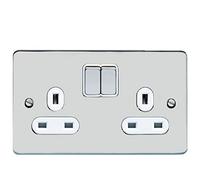 Schneider Electric Ultimate Flat Plate - Prise de courant double commutation - Unipolaire - 13 A - GU3220WPC - Chrome poli avec insert blanc