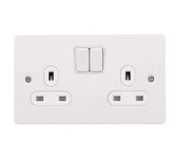 Schneider Electric Ultimate Flat Plate - Prise de courant double interrupteur, unipolaire, 13 A, GU3220WPW, peint blanc avec insert blanc