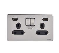 Schneider Electric Ultimate GGBGU3424DBS Plaque plate sans vis double prise avec ports de charge USB 13 A Acier inoxydable avec insert noir