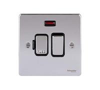 Schneider Electric Ultimate Low Profile chromé brossé avec insert 13 A et raccord fusionné au néon, Chrome poli avec insert noir., 1