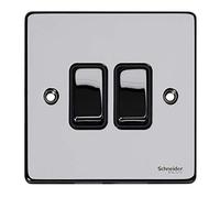 Schneider Electric Ultimate Low Profile - Double interrupteur à bascule 2 voies, 16AX, GU1522BPC, chrome poli avec insert noir