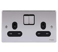 Schneider Electric Ultimate Low Profile - Prise de courant à double interrupteur 13 A GU3520BPC - Chrome poli avec insert noir