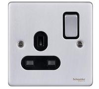 Schneider Electric Ultimate Low Profile Prise de courant à interrupteur simple 13 A GU3510BBC Chrome brossé avec insert noir