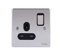 Schneider Electric Ultimate Low Profile Prise de courant à interrupteur simple 13 A GU3510BPC Chrome poli avec insert noir