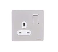 Schneider Electric Ultimate Plaque plate sans vis - Prise d'alimentation simple commutée, double pôle, 13 A, GU3410DWPN, nickel nacré avec insert blanc