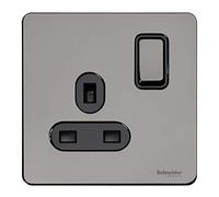 Schneider Electric Ultimate Plaque plate sans vis - Prise de courant unique commutée, unipolaire, 13 A, GU3410BBN, nickel noir avec insert noir