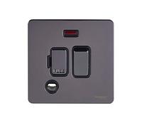 Schneider Electric Ultimate Plaque plate sans vis - Unité de connexion fusible, avec indicateur LED néon et sortie flexible, 13 A, GU5414BBN, nickel noir avec insert noir