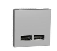 Schneider Electric - Unica - chargeur USB double - 5Vcc - 1A + 2,1A - 2 modules - Alu - méca seul - NU341830
