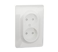 Schneider Electric - Unica - Prise 2P Double pour boîte 1P - FR - vis - Blanc - méca + Plaque - NU206318