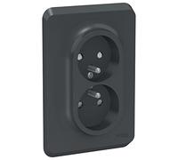 Schneider Electric - Unica - prise double 2P+T pour boîte 1P - FR - vis - Anthracite - méca + plaque - NU406954
