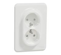 Schneider Electric - Unica - prise double 2P+T pour boîte 1P - FR - vis - Blanc - méca + plaque - NU406918